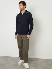 Threadbare Navy Rib Panel Quarter Zip Jumper - Image 4 of 4