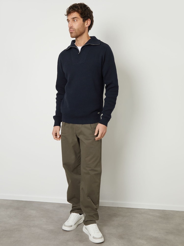 Threadbare Navy Rib Panel Quarter Zip Jumper - Image 4 of 4