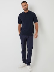 Threadbare Navy Cotton Mix Short Sleeve Textured Knitted Polo Shirt - Image 3 of 4