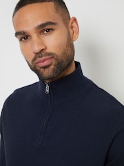 Threadbare Navy Basket Stitch Mock T-Shirt Quarter Zip Jumper - Image 3 of 4