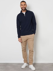 Threadbare Navy Basket Stitch Mock T-Shirt Quarter Zip Jumper - Image 4 of 4