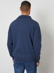 Threadbare Denim Blue Rib Panel Quarter Zip Jumper - Image 2 of 4