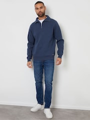 Threadbare Denim Blue Rib Panel Quarter Zip Jumper - Image 3 of 4