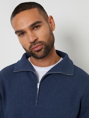 Threadbare Denim Blue Rib Panel Quarter Zip Jumper - Image 4 of 4