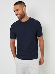 Threadbare Navy Textured Knitted T-Shirt - Image 1 of 4