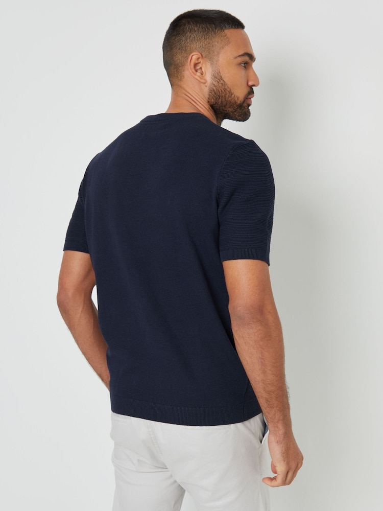 Threadbare Navy Textured Knitted T-Shirt - Image 2 of 4