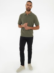 Threadbare Green Textured Front Knitted Trophy Neck Polo Shirt - Image 3 of 4