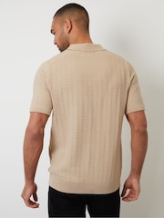 Коричневий - Threadbare Текстурована трикотажна сорочка-поло з коротким рукавом Cotton Mix - Image 2 of 5