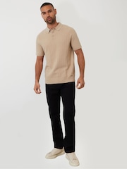 Коричневий - Threadbare Текстурована трикотажна сорочка-поло з коротким рукавом Cotton Mix - Image 3 of 5