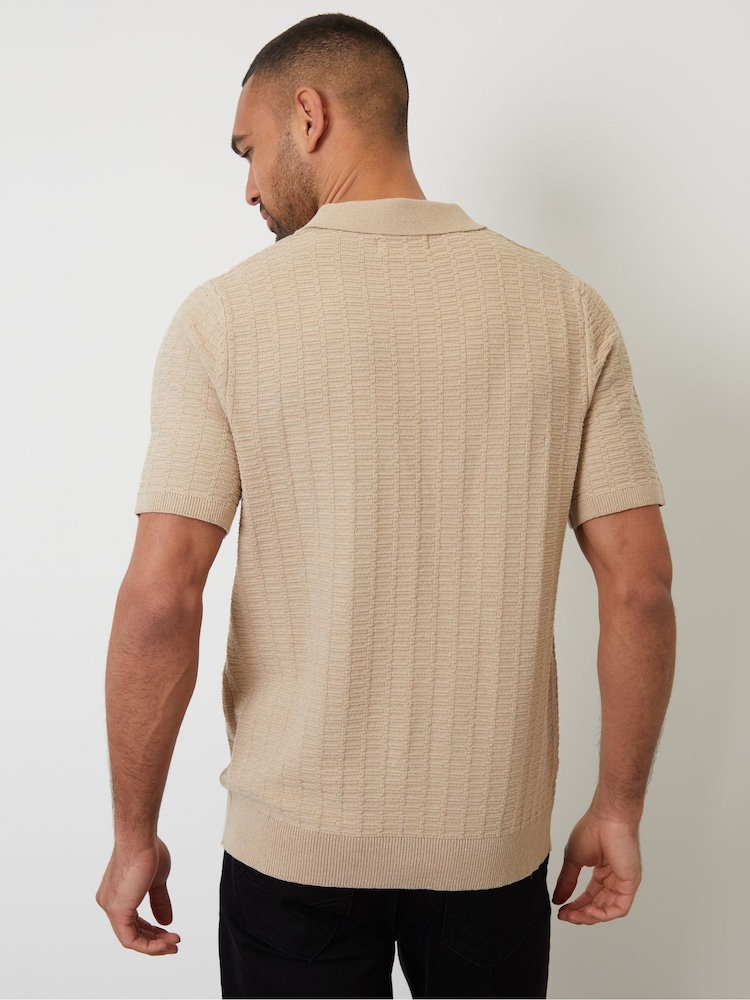 Коричневий - Threadbare Текстурована трикотажна сорочка-поло з коротким рукавом Cotton Mix - Image 3 of 5
