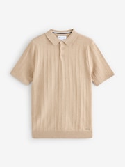 Коричневий - Threadbare Текстурована трикотажна сорочка-поло з коротким рукавом Cotton Mix - Image 5 of 5