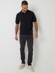 Threadbare Black Textured Front Knitted Trophy Neck Polo Shirt - Image 4 of 4