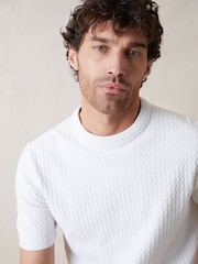 Threadbare Cream Textured Front Knitted T-Shirt - Image 1 of 5