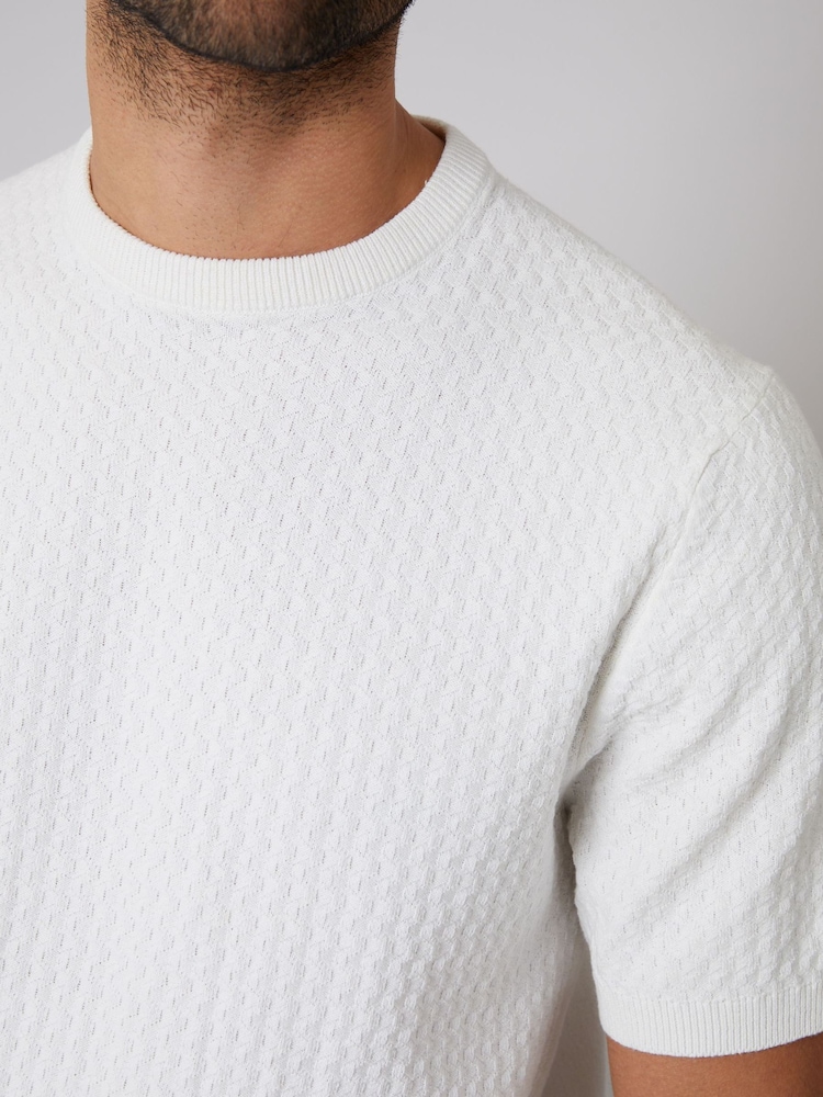 Threadbare Cream Textured Front Knitted T-Shirt - Image 5 of 5