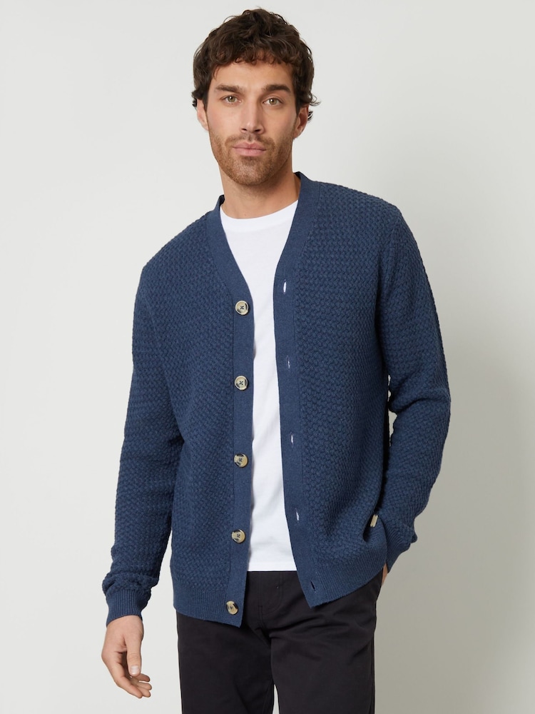 Threadbare Blue Basket Stitch Cardigan - Image 1 of 5