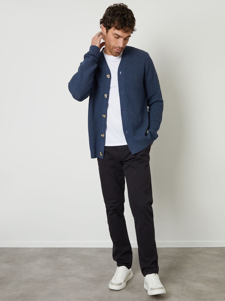 Threadbare Blue Basket Stitch Cardigan - Image 3 of 5