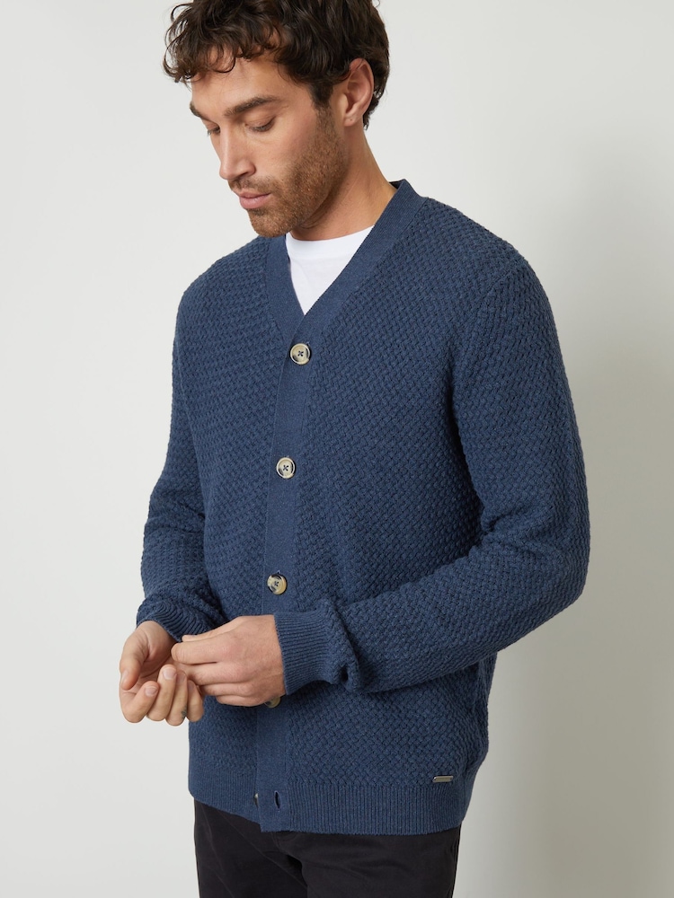 Threadbare Blue Basket Stitch Cardigan - Image 4 of 5
