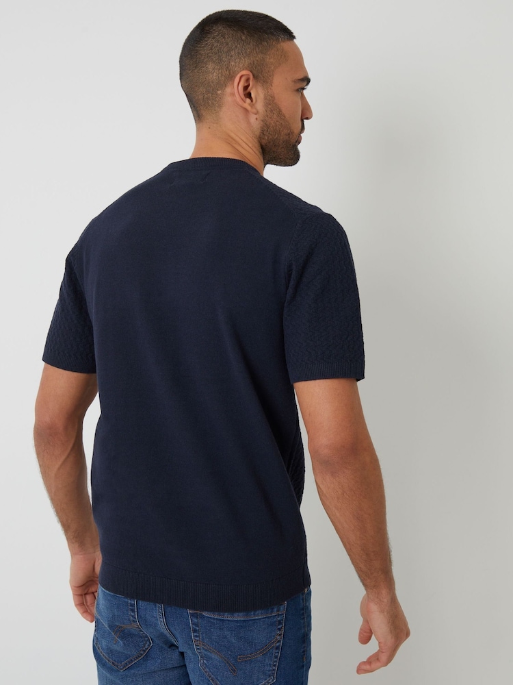 Threadbare Navy Textured Front Knitted T-Shirt - Image 2 of 4 Threadbare Navy Textured Front Knitted T-Shirt - Image 2 of 4