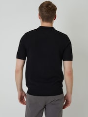 Threadbare Black Quarter Zip Textured Trim Knitted Polo Shirt - Image 2 of 4