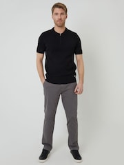 Threadbare Black Quarter Zip Textured Trim Knitted Polo Shirt - Image 3 of 4