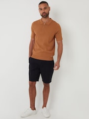 Threadbare Brown Quarter Zip Textured Trim Knitted Polo Shirt - Image 3 of 4