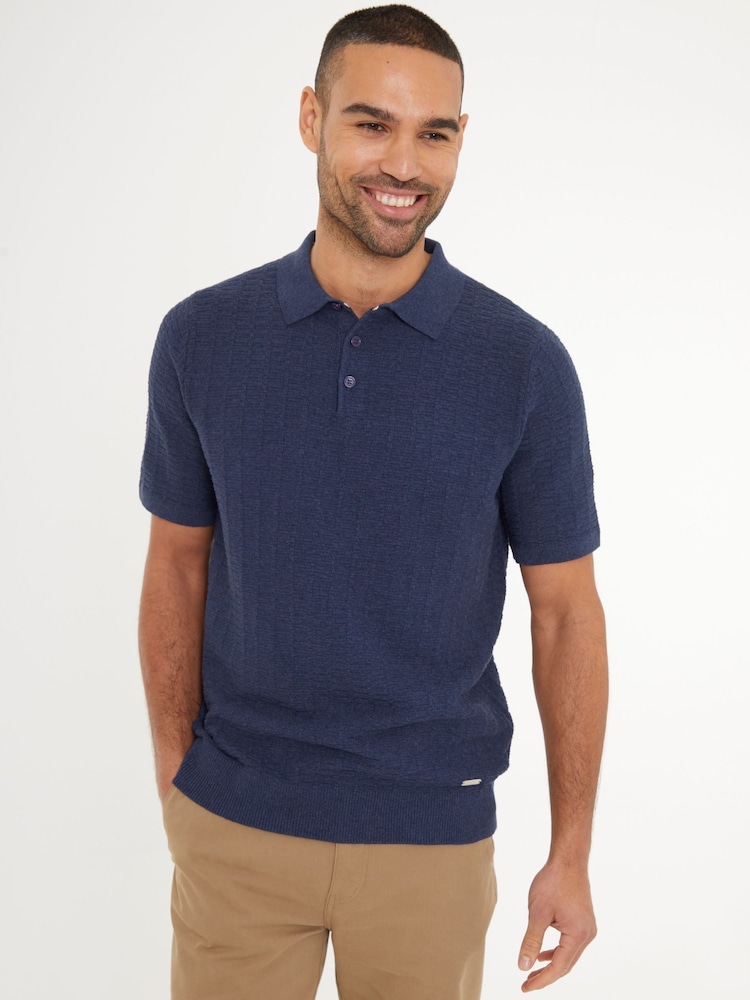 Dunkelblau - Threadbare Kurzärmeliges, strukturiertes Strick-Poloshirt aus Baumwollmischung - Bild 1 von 4 Dunkelblau - Threadbare Kurzärmeliges, strukturiertes Strick-Poloshirt aus Baumwollmischung - Bild 1 von 4