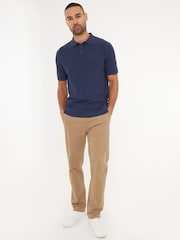 Threadbare Dark Blue Cotton Mix Short Sleeve Textured Knitted Polo Shirt - Image 3 of 4