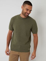 Threadbare Green Textured Front Knitted T-Shirt - Image 4 of 4