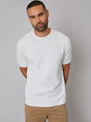 Threadbare Cream Textured Front Knitted T-Shirt - Image 1 of 4