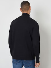 Threadbare Black Basket Stitch Mock T-Shirt Quarter Zip Jumper - Image 2 of 5