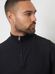 Threadbare Black Basket Stitch Mock T-Shirt Quarter Zip Jumper - Image 5 of 5