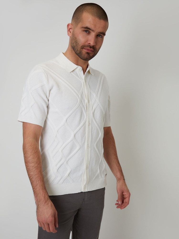 Threadbare Cream Cable Knit Button Through Shirt - Image 1 of 4