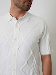 Threadbare Cream Cable Knit Button Through Shirt - Image 4 of 4