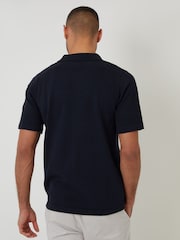 Threadbare Blue Textured Panel Revere Collar Knitted Shirt - Image 2 of 4