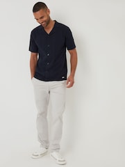 Threadbare Blue Textured Panel Revere Collar Knitted Shirt - Image 3 of 4