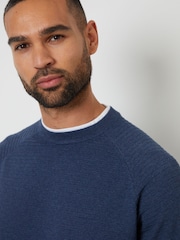 Threadbare Denim Blue Textured Raglan Mock T-Shirt Crew Neck Jumper - Image 2 of 4