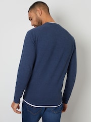 Threadbare Denim Blue Textured Raglan Mock T-Shirt Crew Neck Jumper - Image 4 of 4