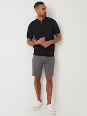 Threadbare Black Textured Front Quarter Zip Knitted Polo Shirt - Image 3 of 4