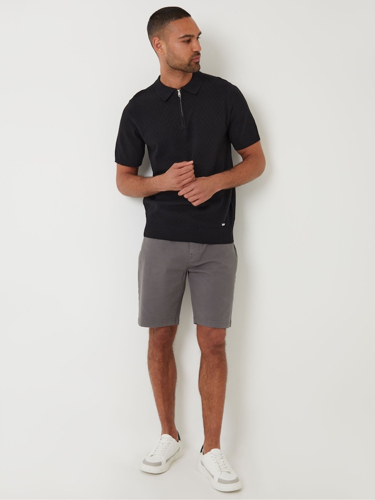 Threadbare Black Textured Front Quarter Zip Knitted Polo Shirt - Image 3 of 4