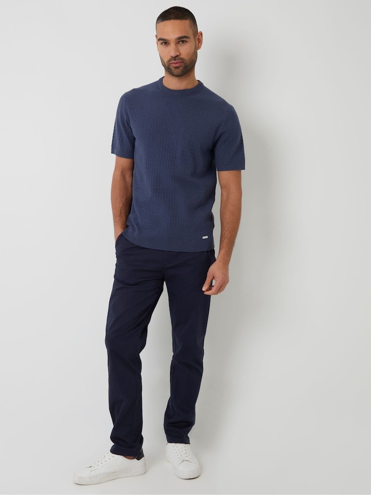 Threadbare 'Denim Blue Textured Front Knitted T-Shirt - Image 3 of 4