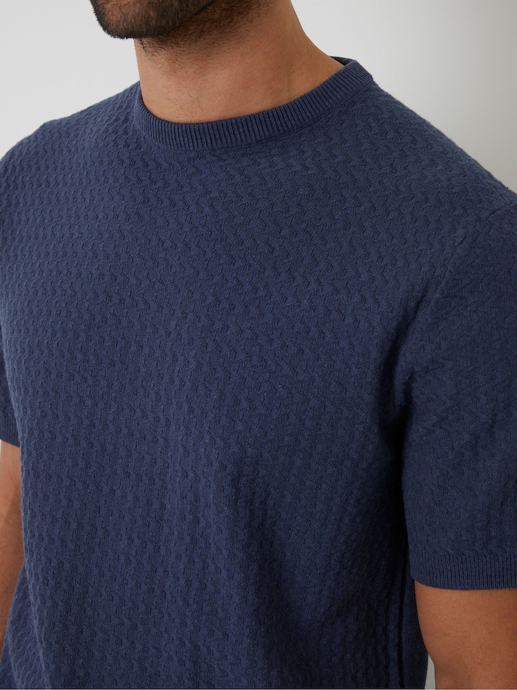 Threadbare 'Denim Blue Textured Front Knitted T-Shirt - Image 4 of 4
