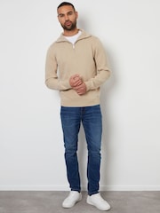 Threadbare Neutral Rib Panel Quarter Zip Jumper - Image 2 of 4