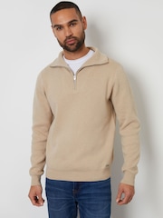 Threadbare Neutral Rib Panel Quarter Zip Jumper - Image 3 of 4