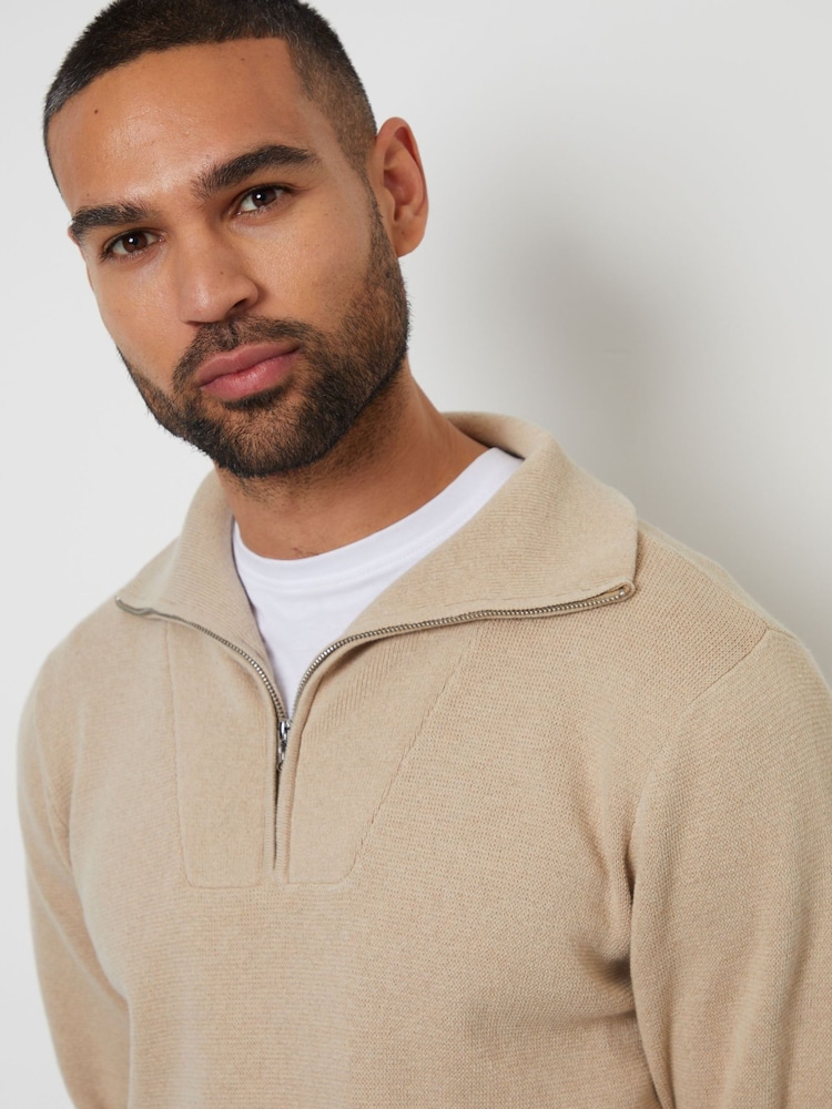 Threadbare Neutral Rib Panel Quarter Zip Jumper - Image 4 of 4 Threadbare Neutral Rib Panel Quarter Zip Jumper - Image 4 of 4