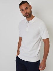 Threadbare Cream Textured Front Quarter Zip Knitted Polo Shirt - Image 1 of 4