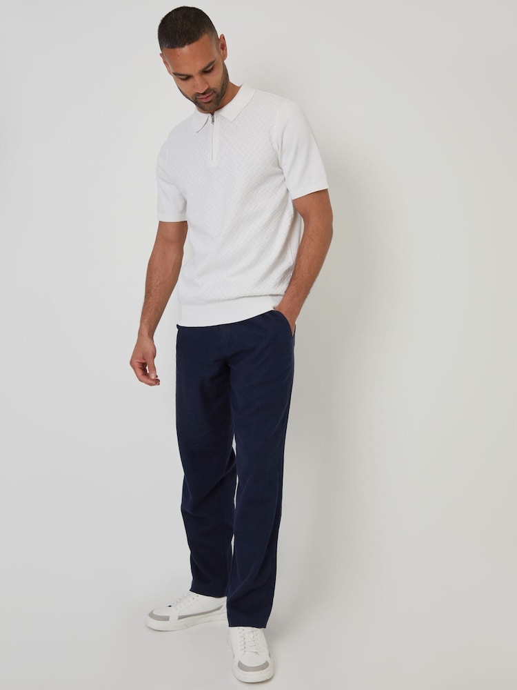 Threadbare Cream Textured Front Quarter Zip Knitted Polo Shirt - Image 3 of 4