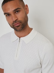 Threadbare Cream Textured Front Quarter Zip Knitted Polo Shirt - Image 4 of 4