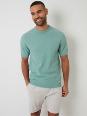 Threadbare Green Textured Front Knitted T-Shirt - Image 1 of 4