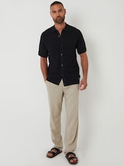 Threadbare Black Textured Knitted Button Through Polo Shirt - Image 3 of 4
