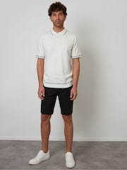 كريم - Threadbare Knitted Short Sleeve Polo Shirt - صورة 3 من 4